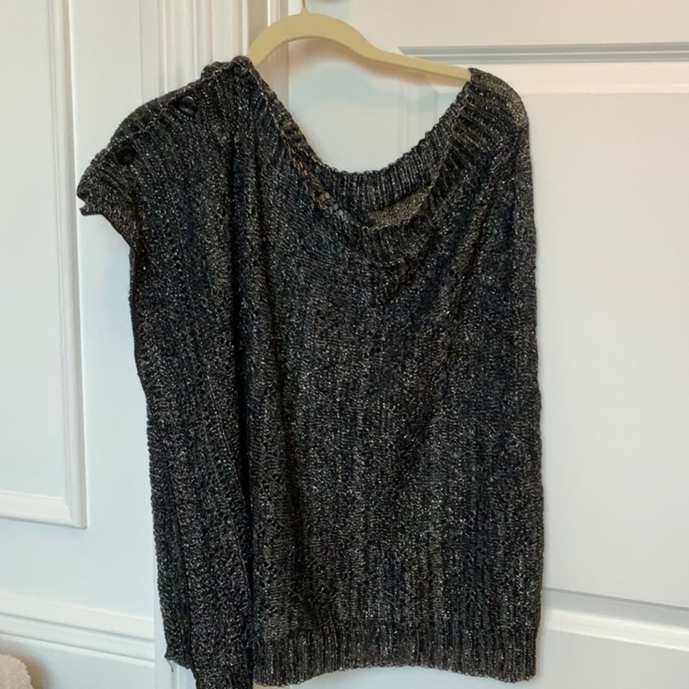 Cozy Knit Sweater black and silver metallic Poncho - one size
